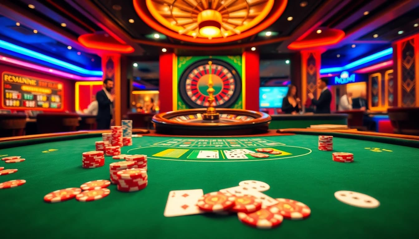 Betting action at nhacaiuytinvn.us.com featuring vibrant casino atmosphere with poker and roulette.