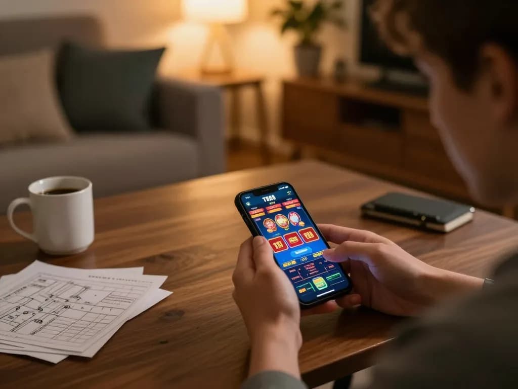 Player enjoying the TR88 online casino app in a cozy home setting, engaging with exciting games.