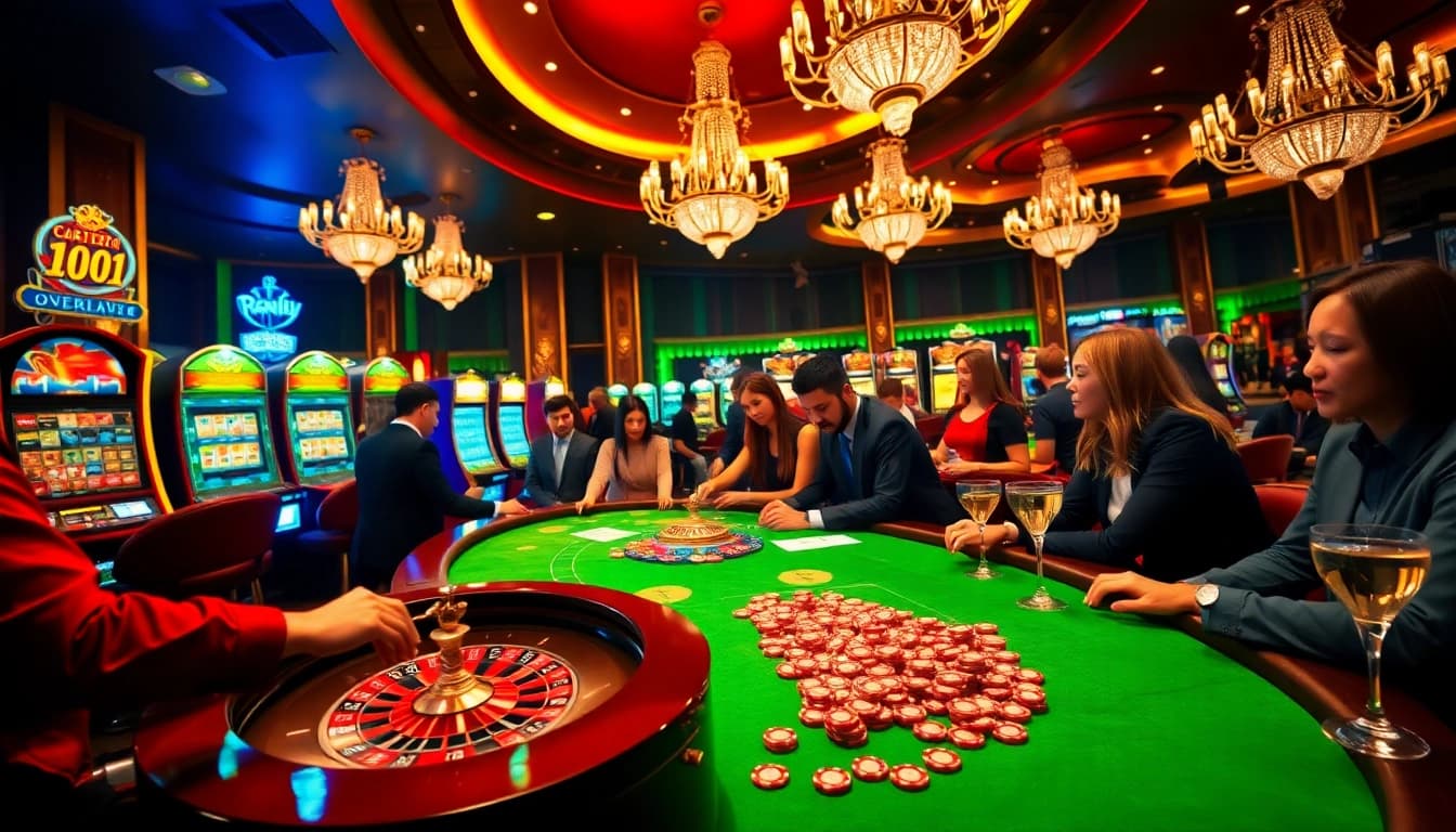 Experience thrilling gameplay at https://nk88zz.bio/ with poker chips and roulette in a luxurious casino setting.