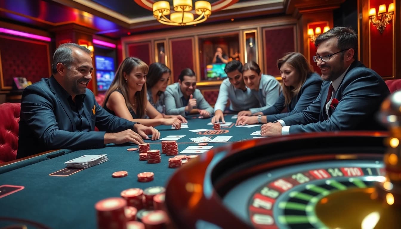 Players strategize and win big at the LC88 casino table, surrounded by excitement and luxury.
