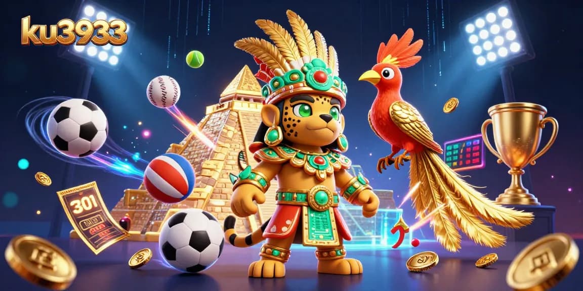 Place bets and celebrate victories with ku3933 featuring a Mayan priest and sports elements.