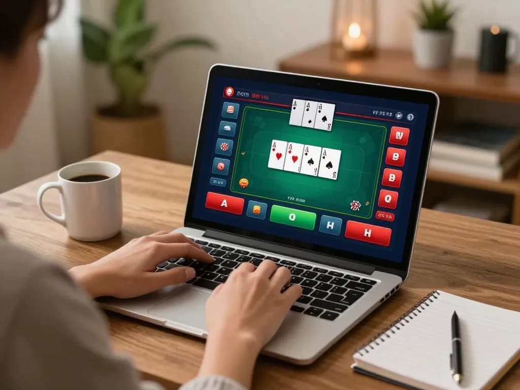 Player engaging in online poker at home, showcasing transcrime strategies for success.