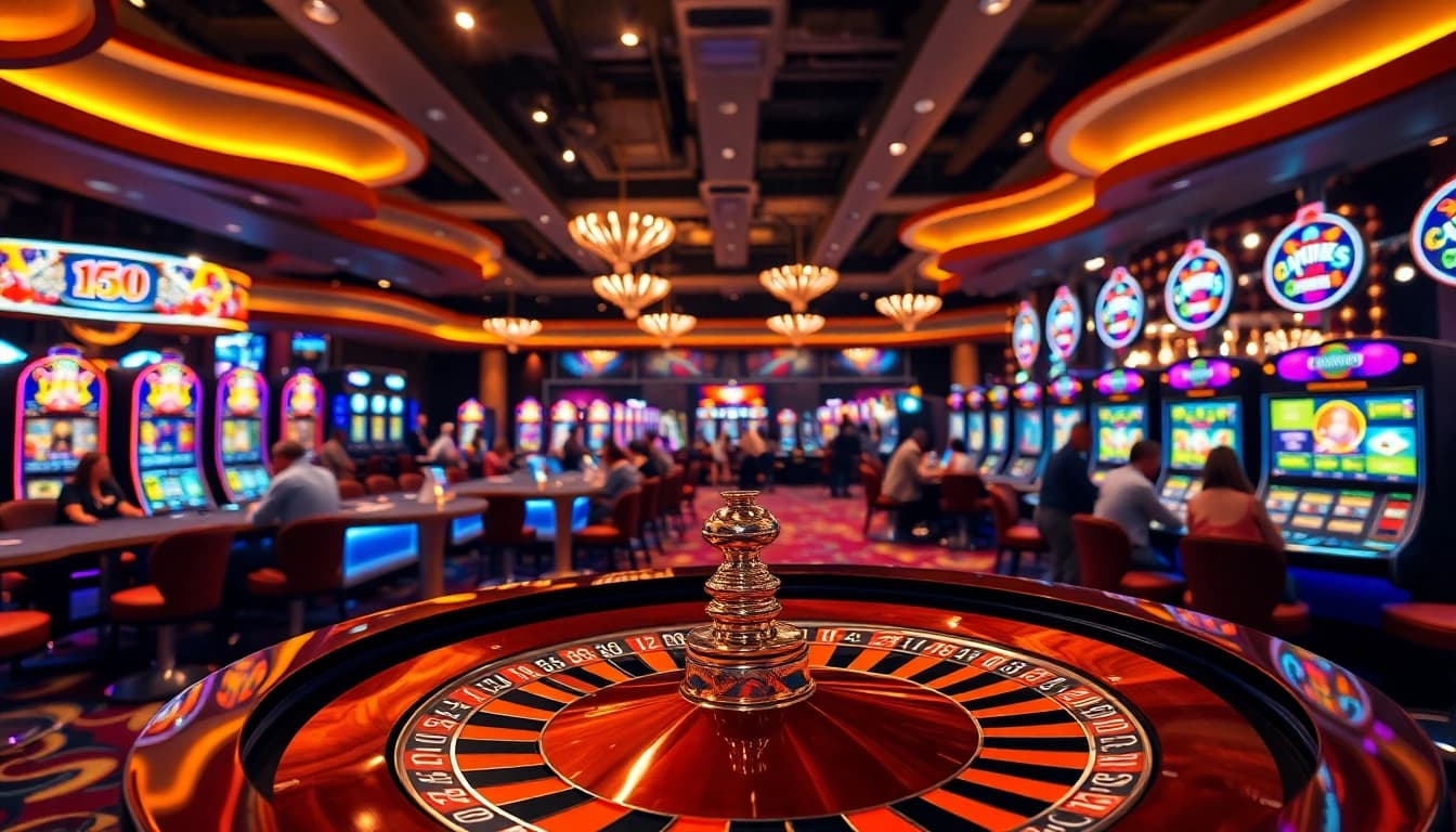 Experience the excitement of AT99 in a lively casino setting with vibrant gaming tables.