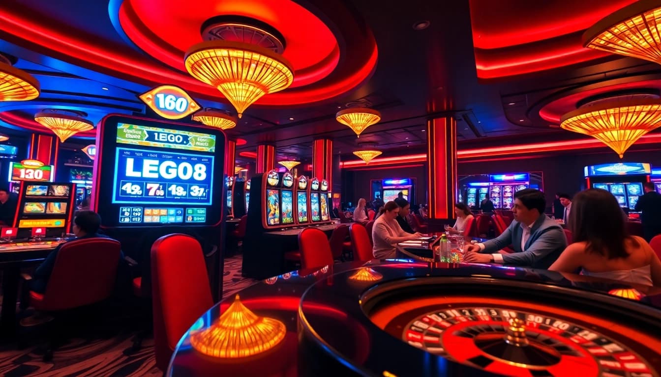 Experience the excitement of gambling at LEGO138 casino with vibrant slot machines and chips.