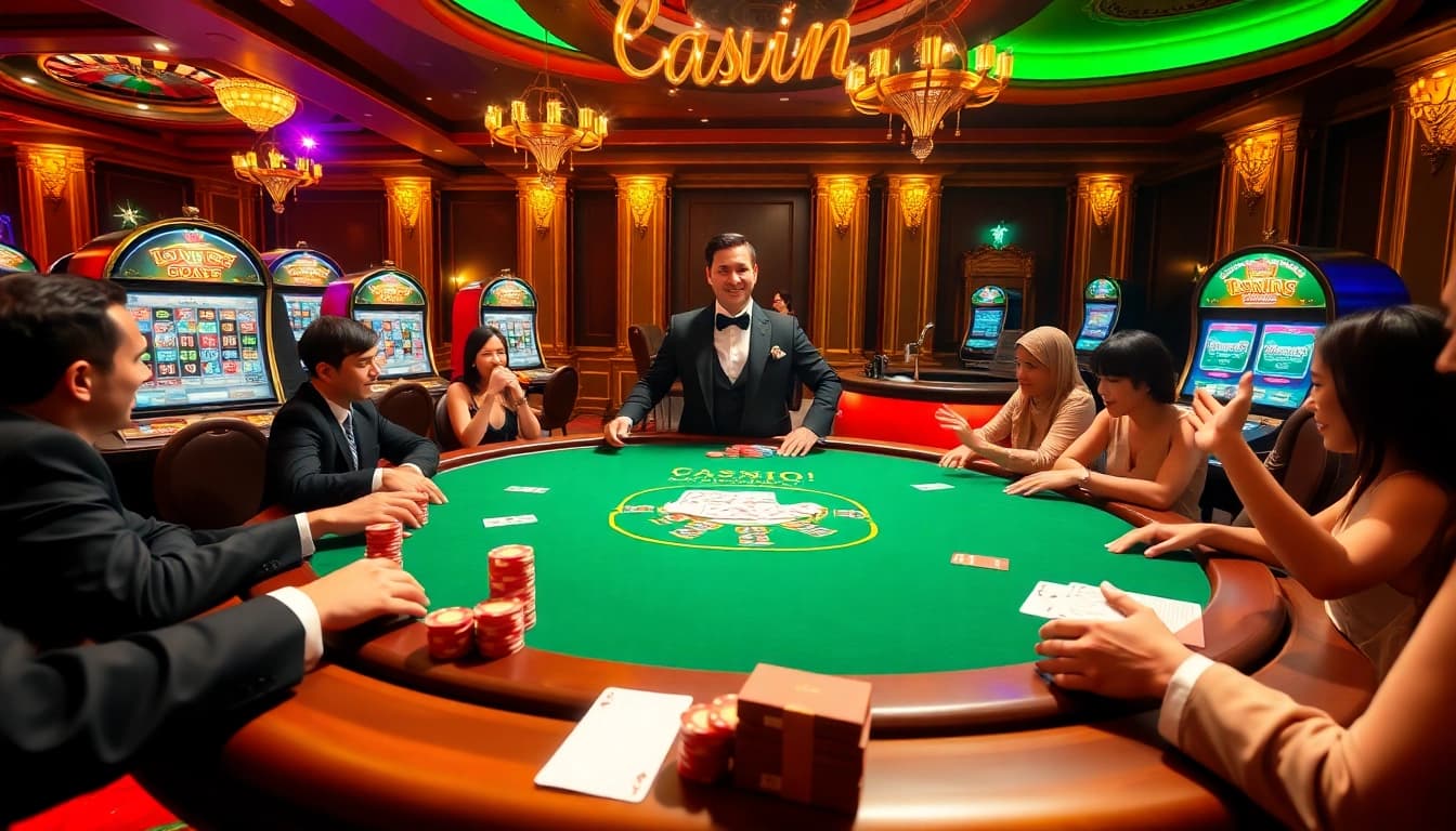 Engaging gambling scene showcasing poker gameplay at 13win.com with luxurious casino elements.