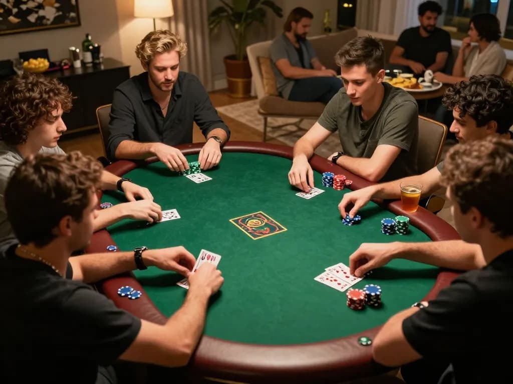 Watch players engage in a high-stakes poker game at home, an inviting scene from https://mm88.today/ showcasing excitement and strategy.