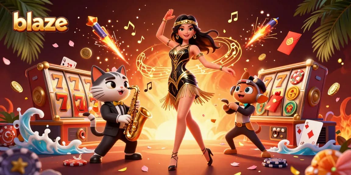 Experience thrilling gaming with blaze at SLOTBET, featuring luxurious casino elements in a vibrant scene.