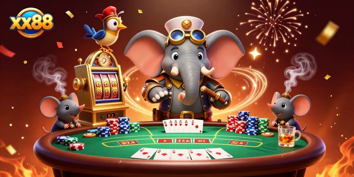 Join the excitement at xx88 with a steampunk elephant conquering a golden slot machine!