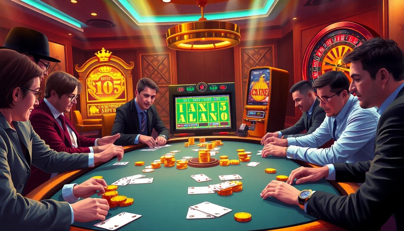 Capture the thrill of online gambling with professional players at GK88 com poker table, vibrant chips and cards.