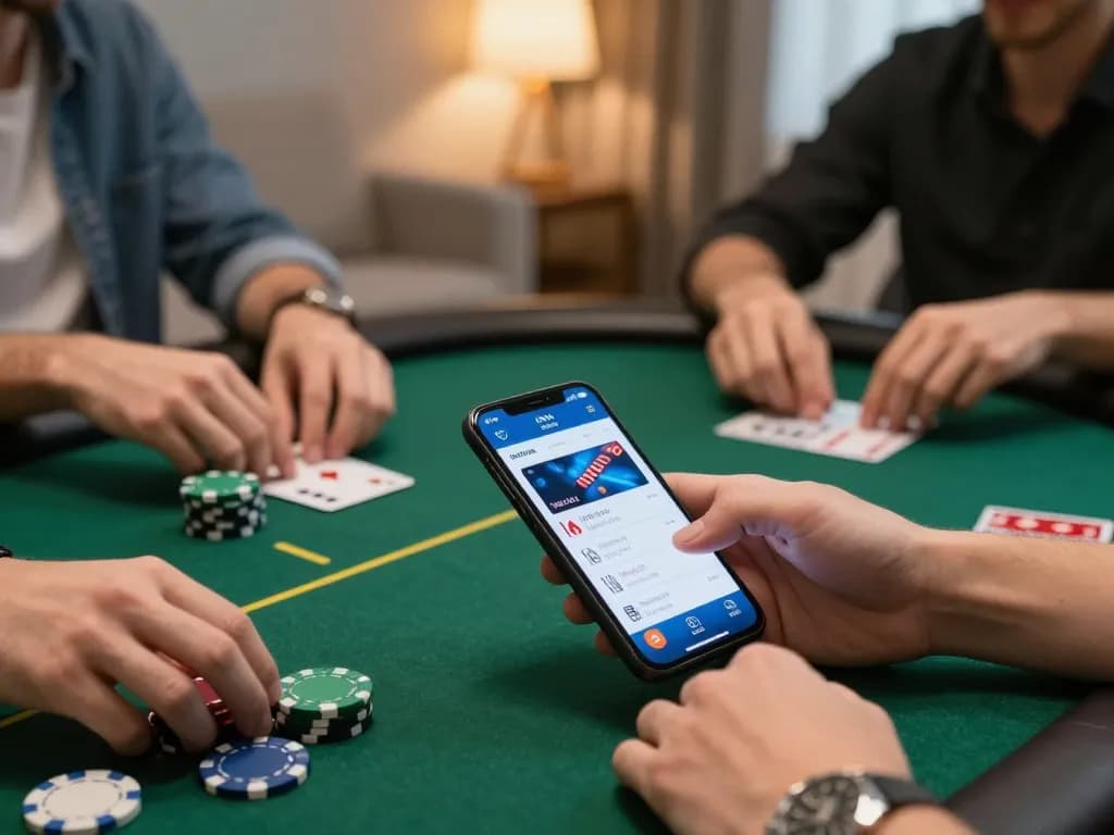 Link alterantif mposport shows players engaged in online poker gameplay using a mobile app.