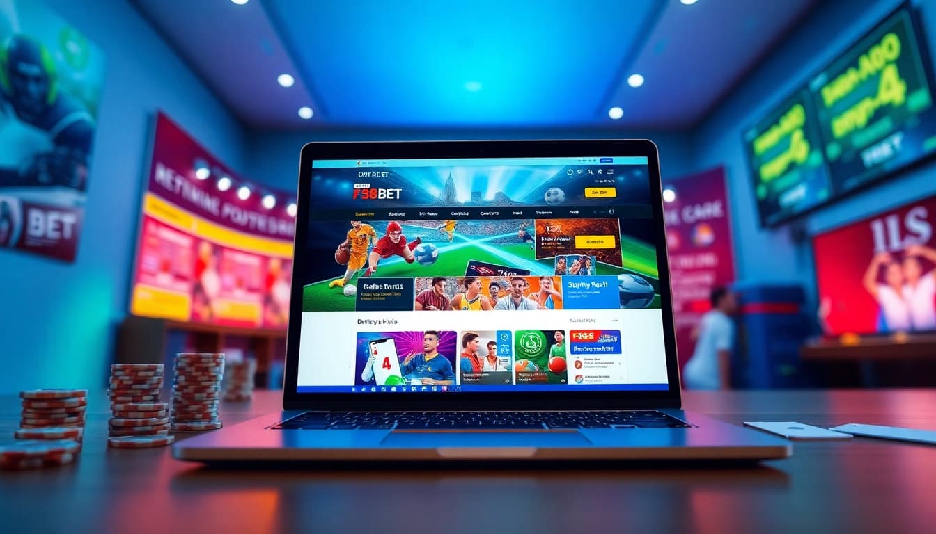 Experience online betting excitement at https://f8bet.io/ with a vibrant digital art scene showcasing a modern interface and sports action.