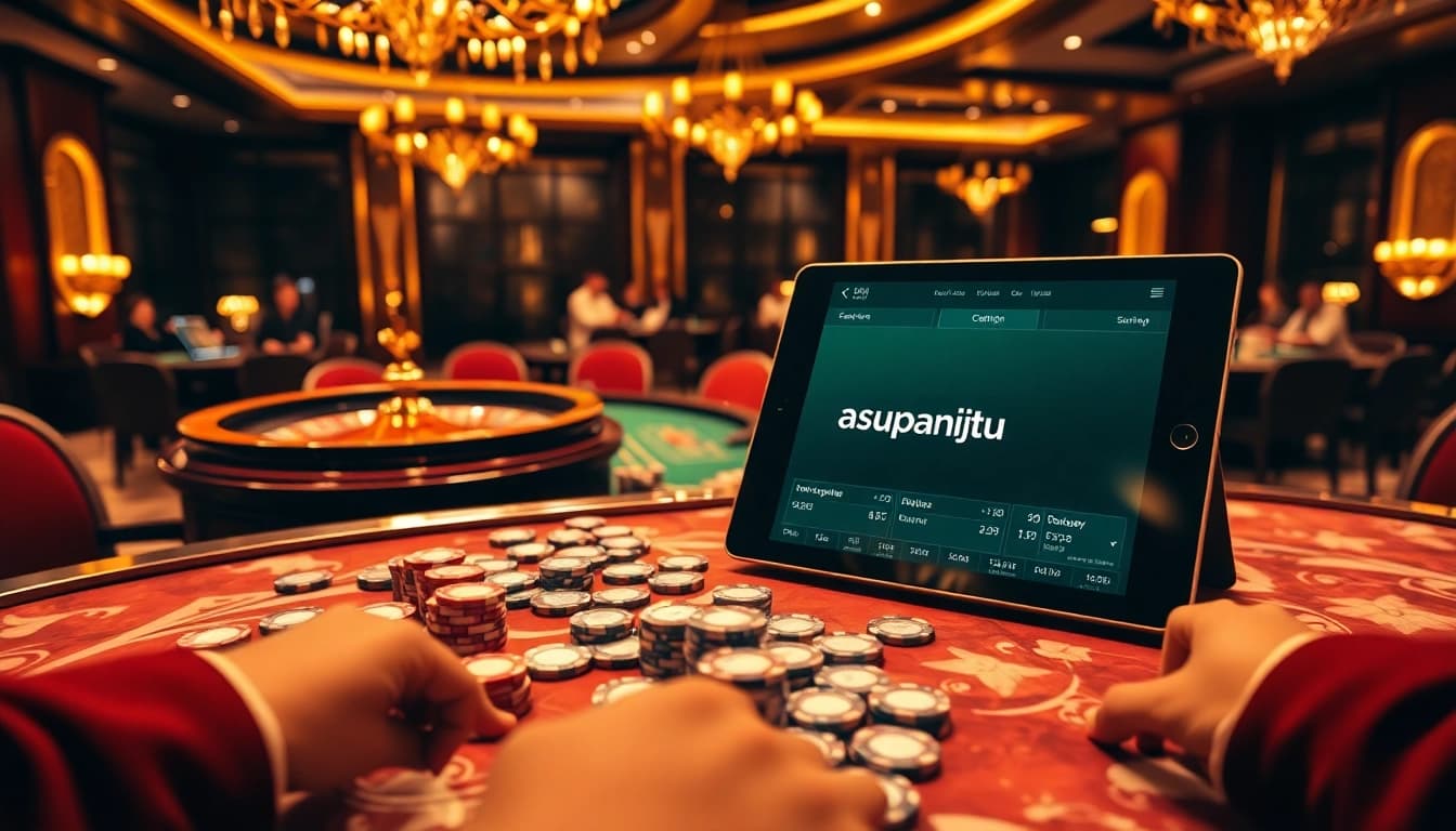 Experience excitement at the asupanjitu casino table with vibrant chips and cards.