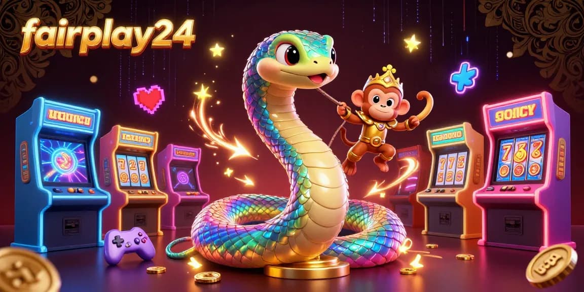 Engage in fairplay24's dynamic gaming experience with vibrant casino elements and a colorful scene.
