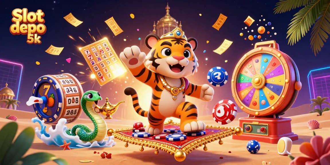 Win big with Slot depo 5k in a vibrant slot gaming scene featuring a tiger sultan.