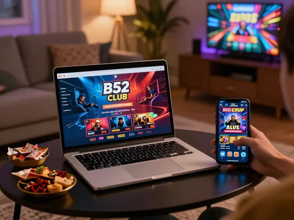 B52 CLUB gaming experience with vibrant online casino interface on a laptop