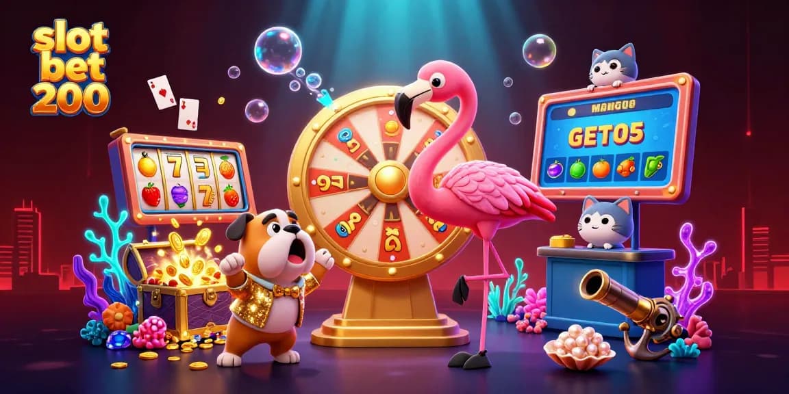 Engaging 3D scene visualizing slot bet 200 theme with vibrant casino elements and animated characters.
