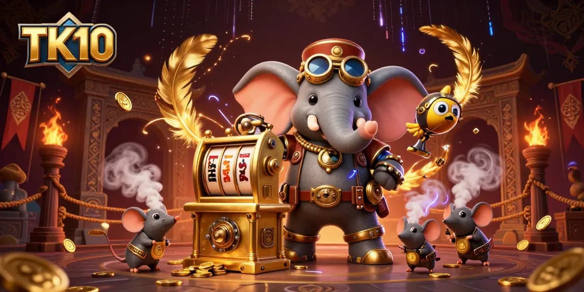Experience thrilling gameplay at TK10 with steampunk characters in a vibrant online casino scene.