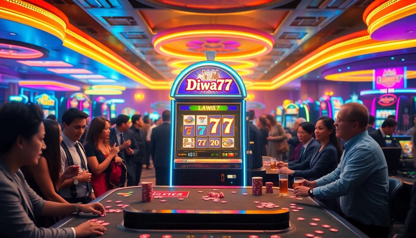 Exciting visual of Diwa777 slot machine in a vibrant casino, capturing the thrill of gameplay.
