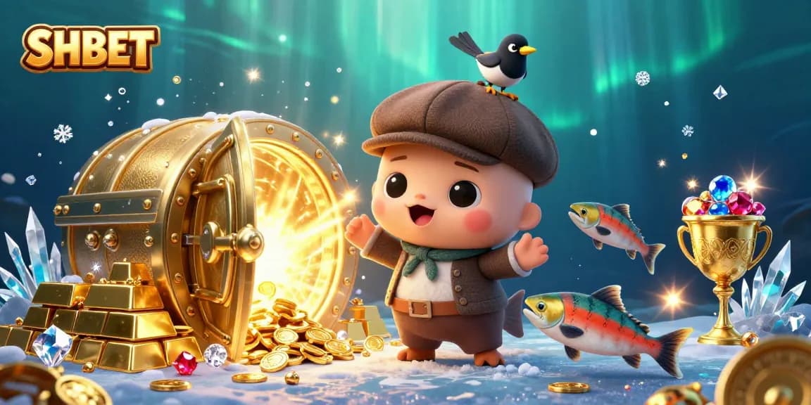 Experience thrilling gaming at SHBET, featuring cute cartoon characters and vibrant casino elements.