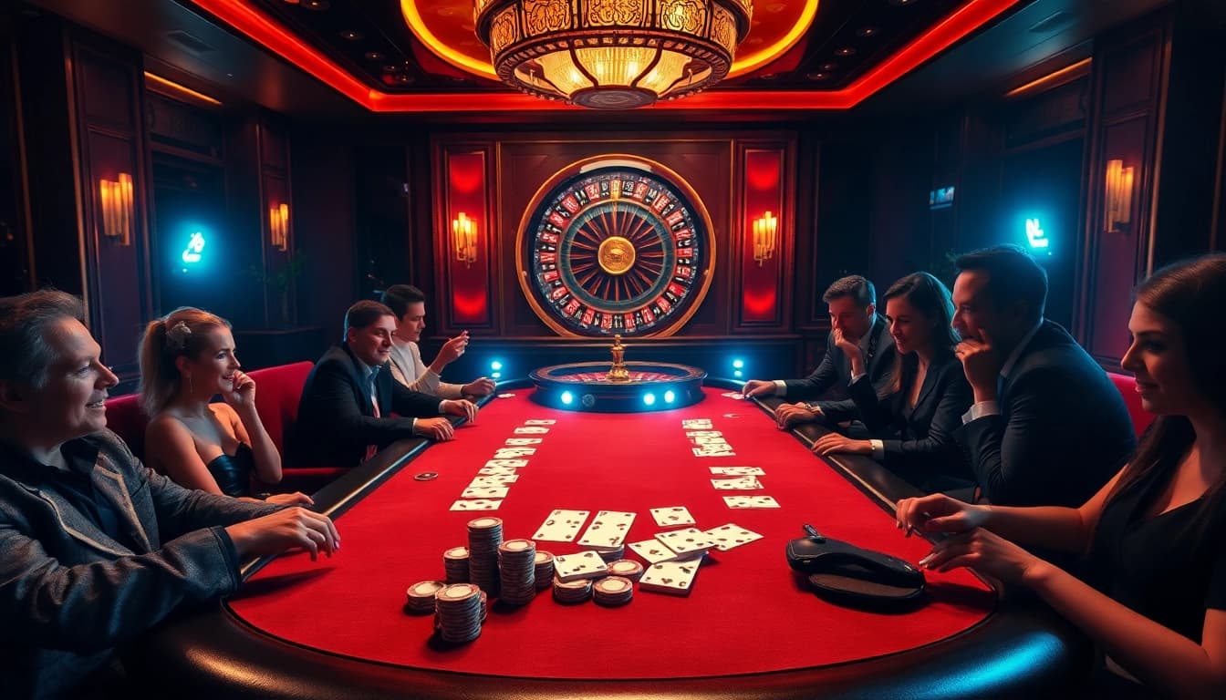 KJC poker game with players showcasing skill and excitement in a luxurious casino environment.