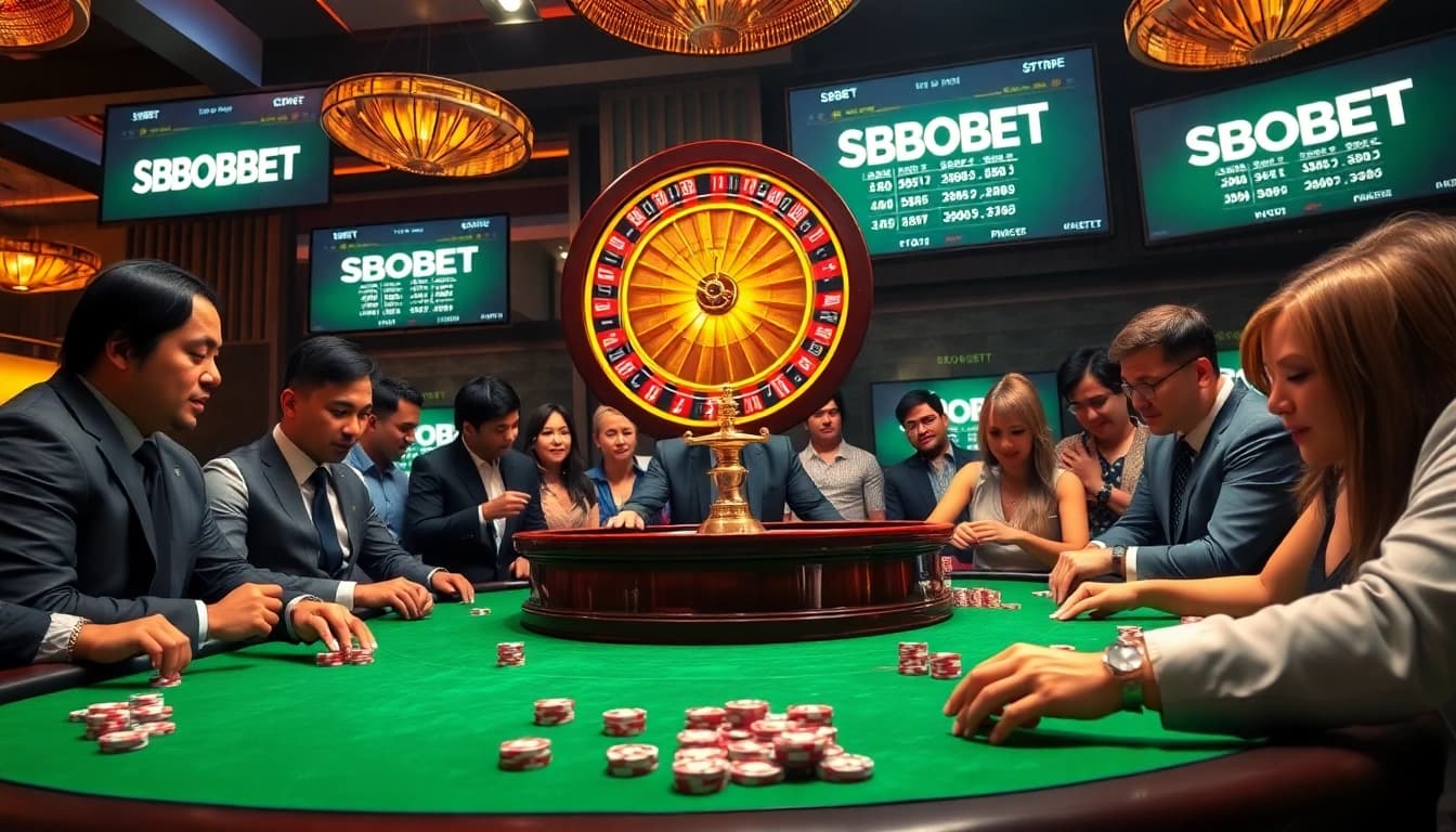 SBOBET players engaging in a high-stakes casino game with betting chips and dice.
