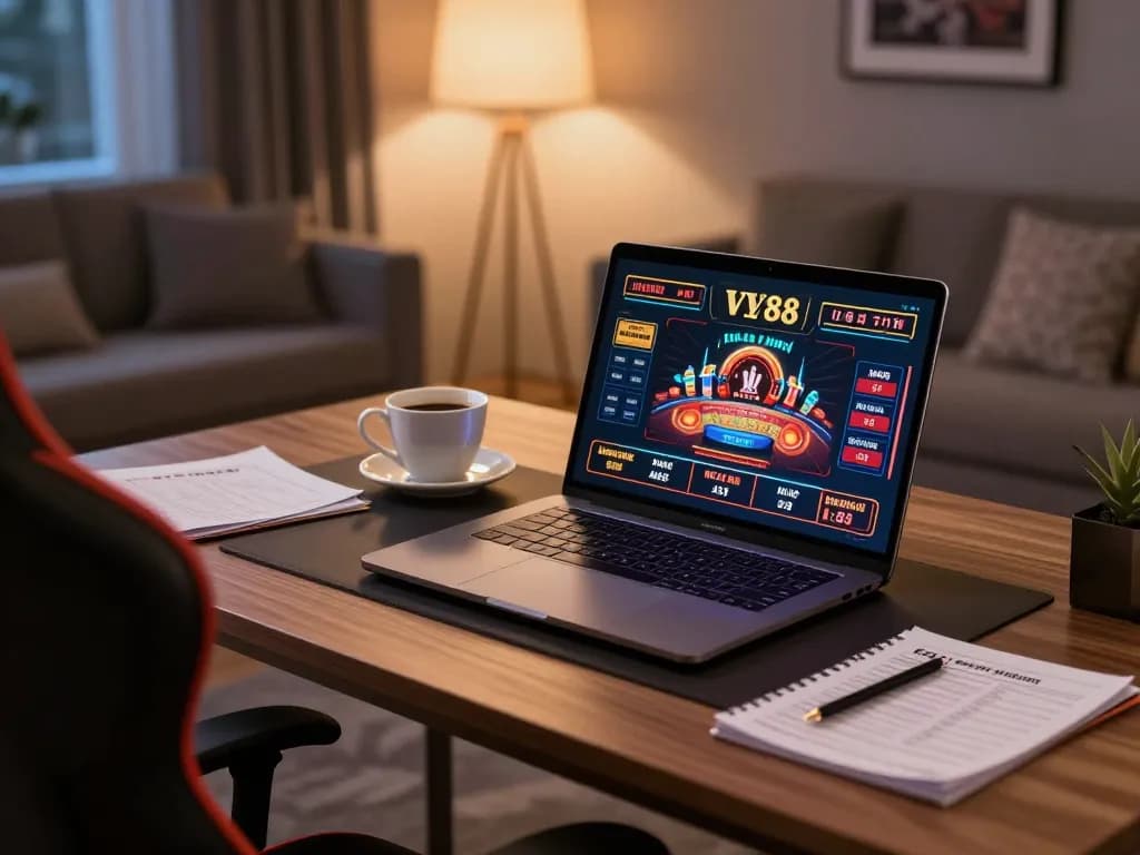 Engaging in online gaming at LV88 with a stylish setup showcasing casino interface.