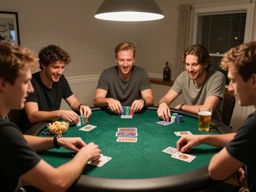 uu88 players engaging in a lively poker game, showcasing friendly competition and strategic betting.