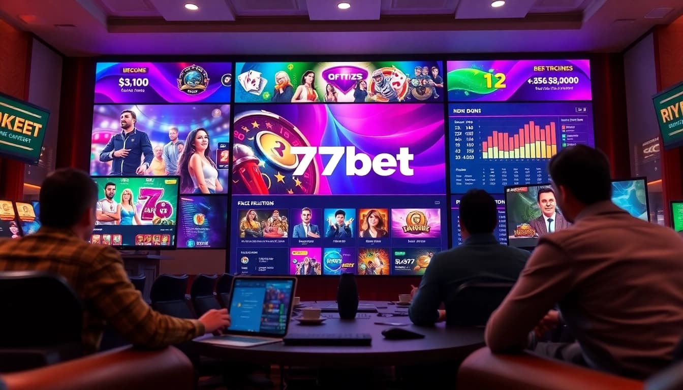 77bet online gaming platform interface showcasing diverse casino games and sports betting.
