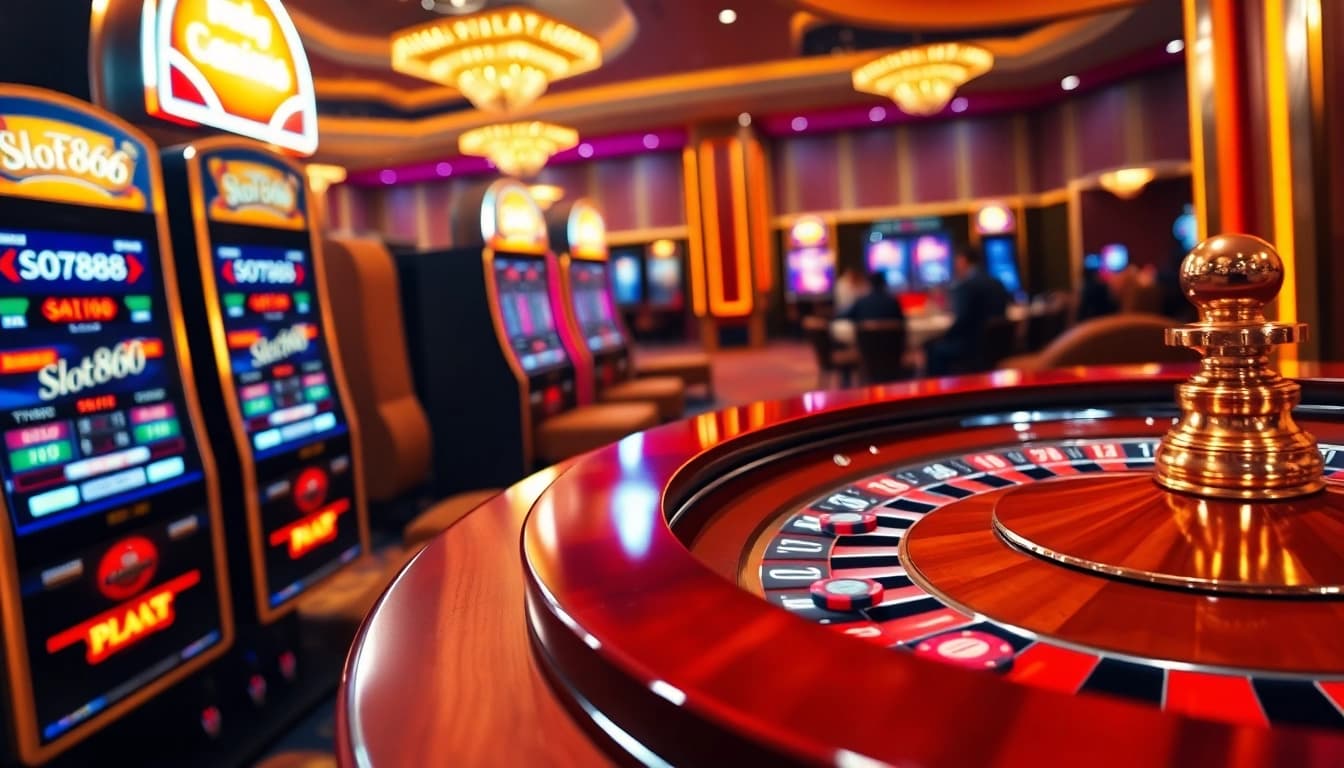 Slot888 slot machines and roulette table create an exhilarating casino experience.