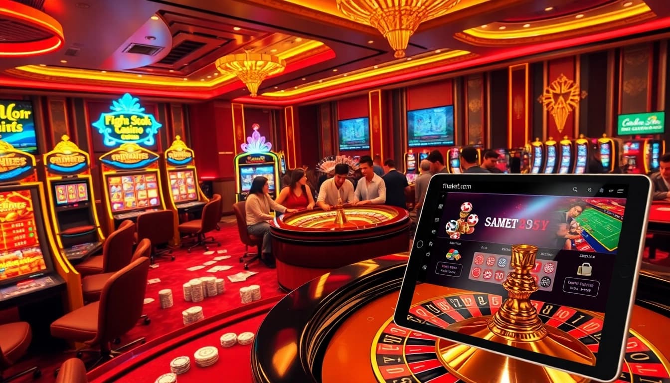 Thrilling gaming experience at thabet com with vibrant casino tables and engaged players.