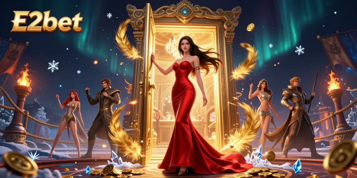 Experience the excitement of E2bet with vibrant casino elements and a stunning backdrop.