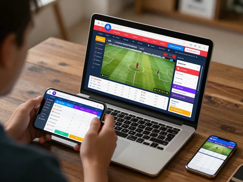 Soi kèo bets being placed on multiple sports events from a comfortable home setup