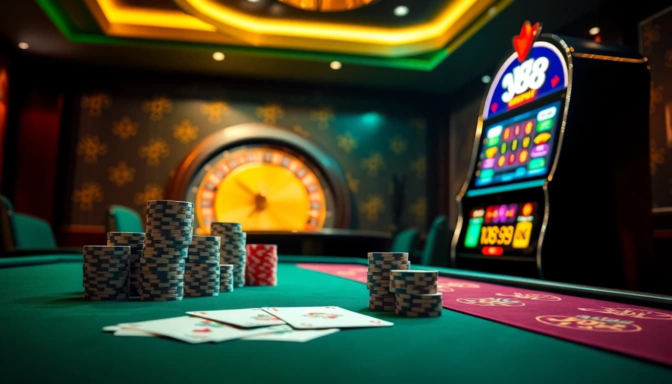 Experience gaming excitement with J88 at an enticing poker table, highlighting your winning moment.