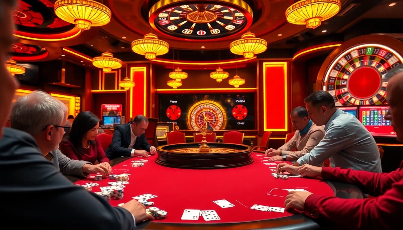 Engage in thrilling gaming experiences at Amanahtoto's vibrant poker scene with colorful chips and cards.