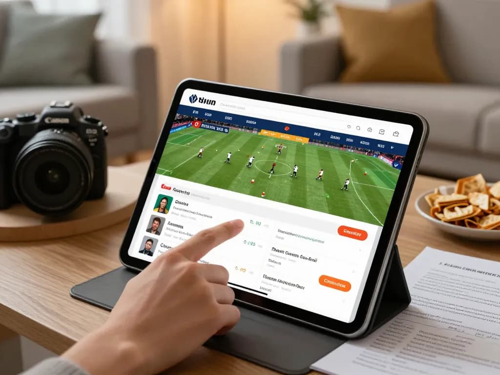 Placing bets on mposport's live sports betting platform in a cozy home environment