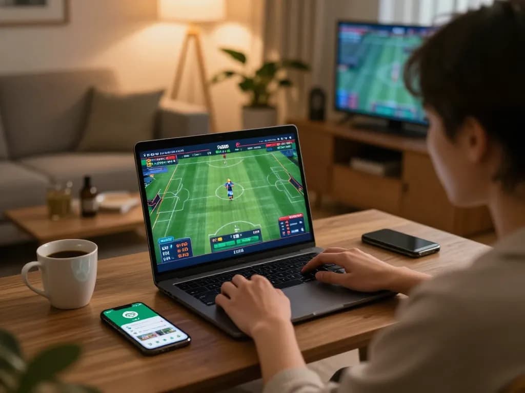 Players enjoying sports betting on ta88 app in a cozy home setting with lively atmosphere.