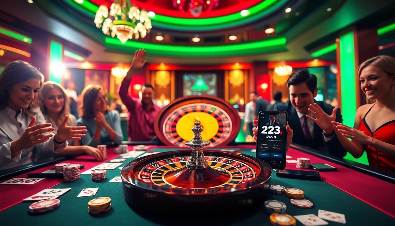 Players enjoying cards and chips at the thrilling 23win casino table.