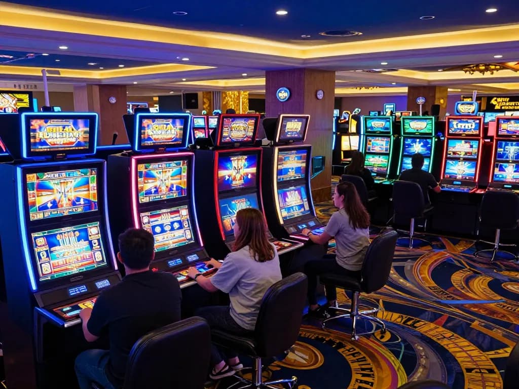 Players enjoying slot machines at the casino, illustrating the excitement of m107 gaming.