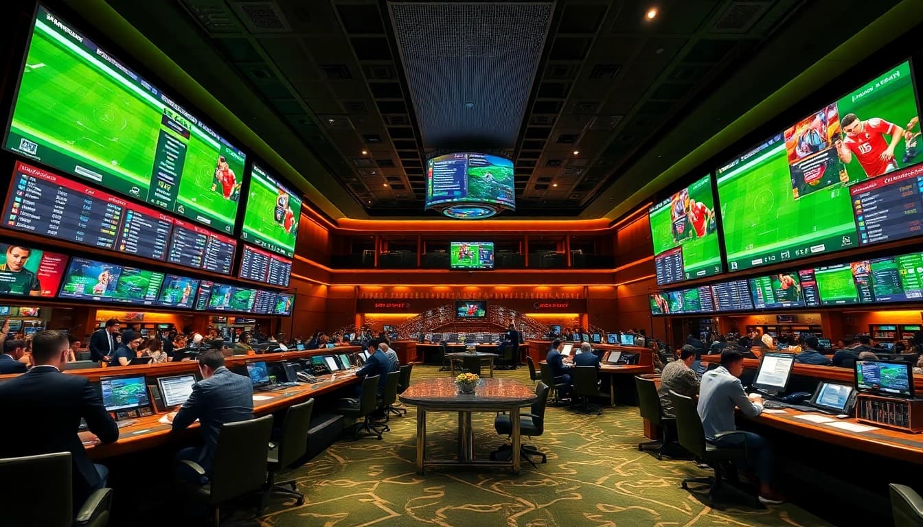 Situs Judi Bola Terpercaya scene showcasing exciting betting action in a luxurious sportsbook.