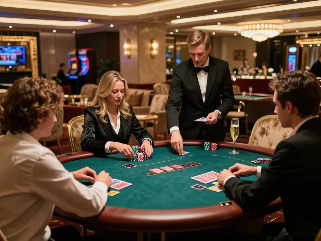 Migliori non AAMS casinos in a luxurious VIP poker setting with players engaging in high-stakes strategy