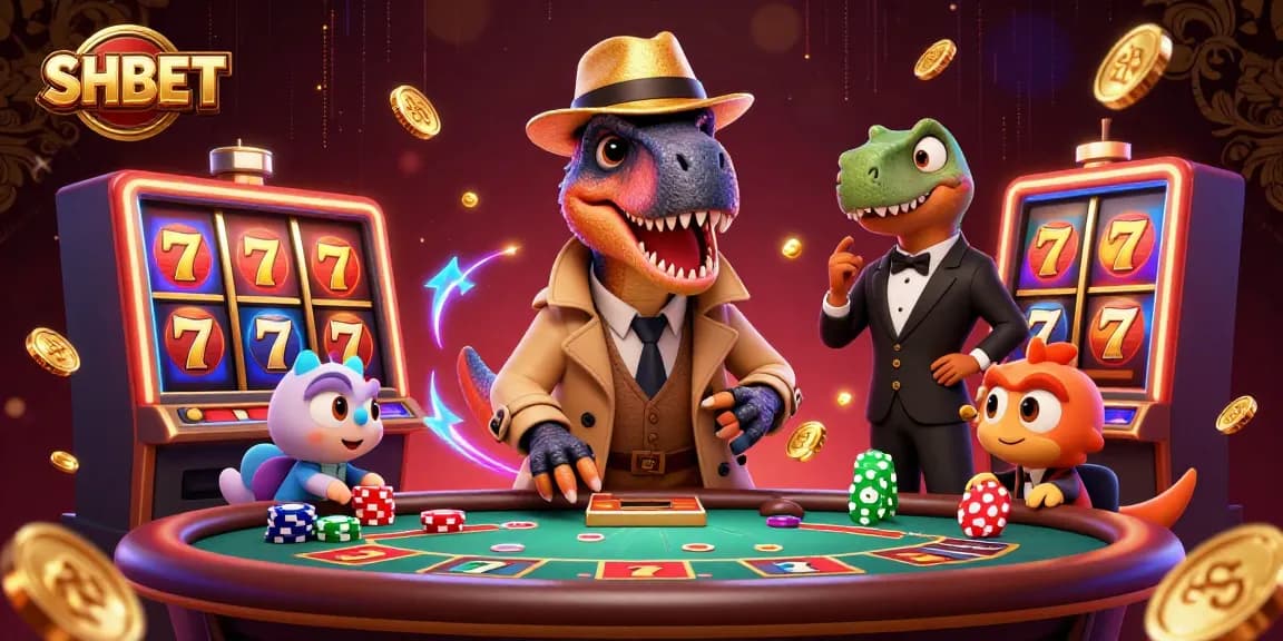 Experience thrilling gaming action with SHBET at a vibrant casino scene featuring unique characters.