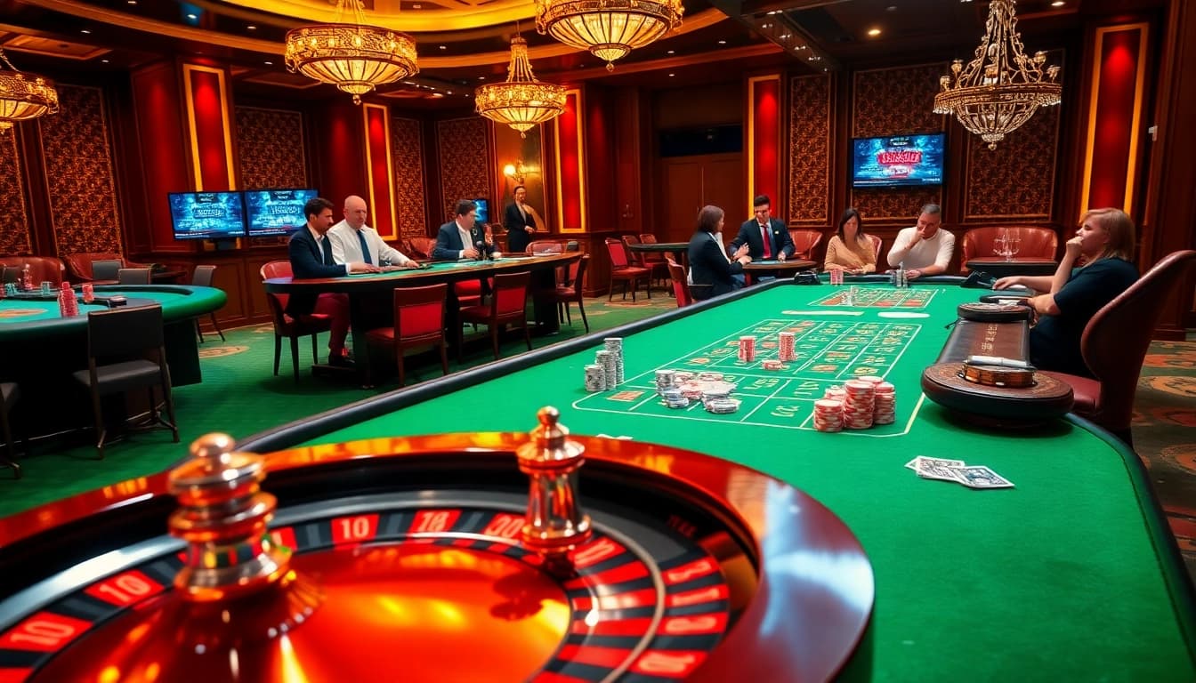 Engage with the thrilling world of เว็บ soibet showcasing players immersed in a glamorous casino atmosphere.