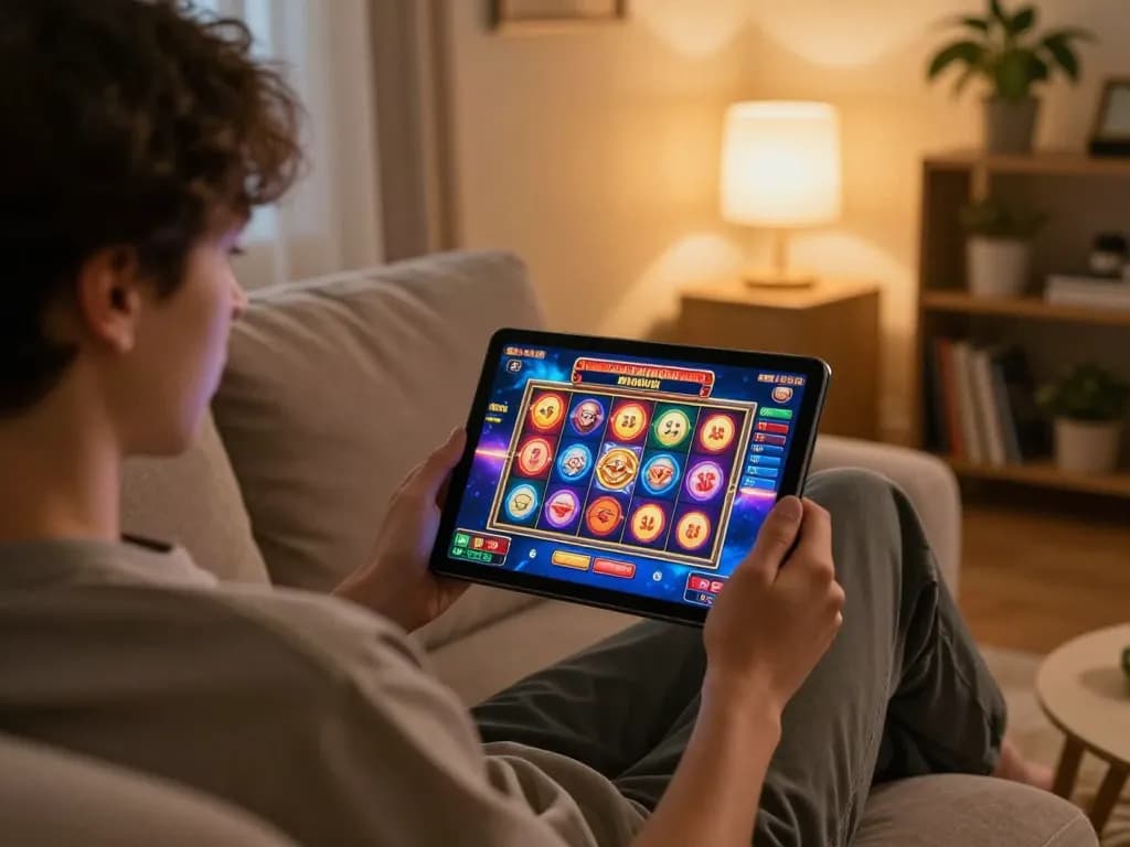 Playing online casino slots on dash88, dynamic gaming scene with colorful reels and winning action.