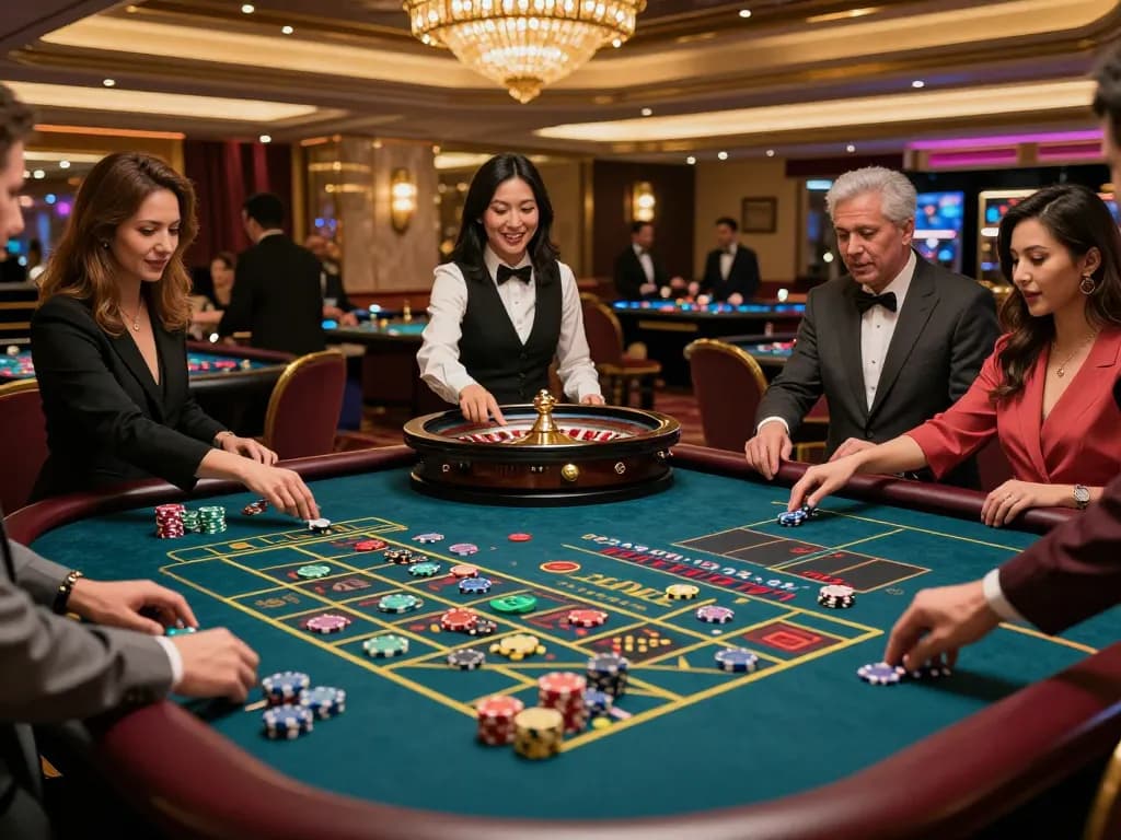 Engaging roulette gameplay at a luxurious casino, showcasing exciting kp88 betting moments.