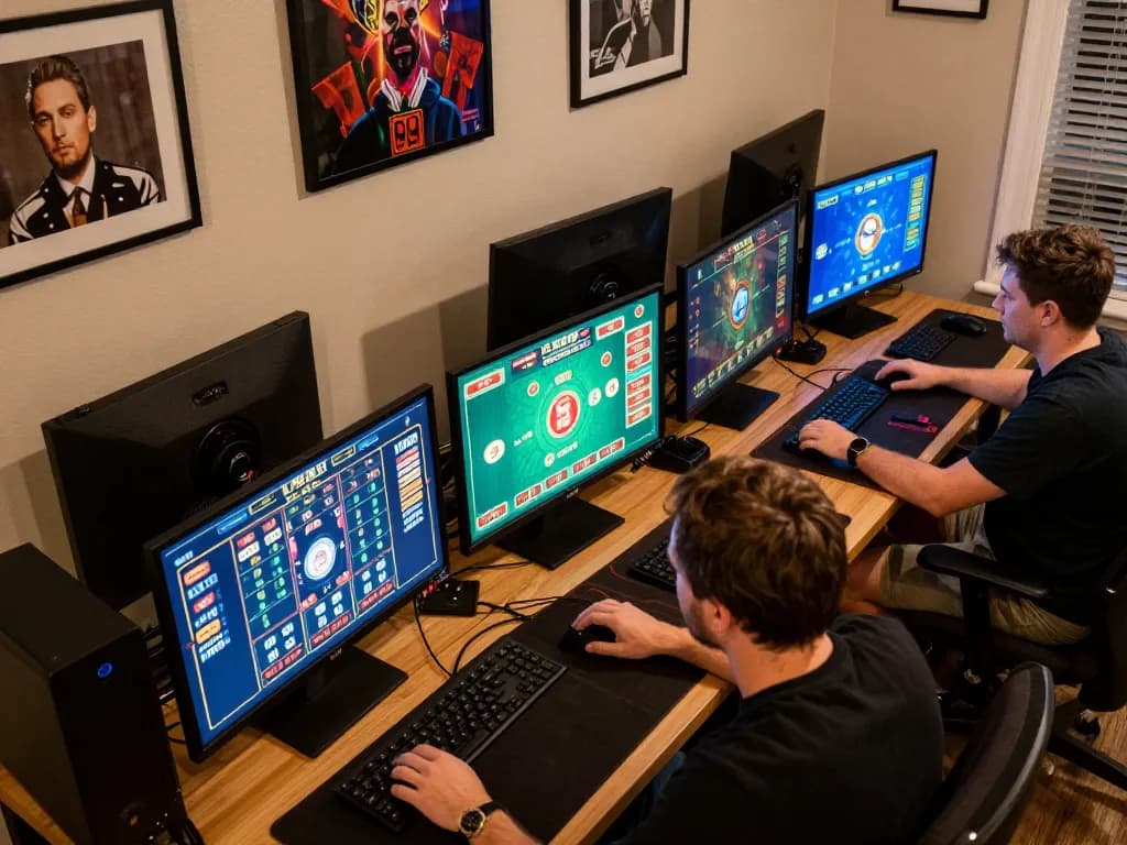 Engaged player strategizing on okking online casino game interface with multiple screens