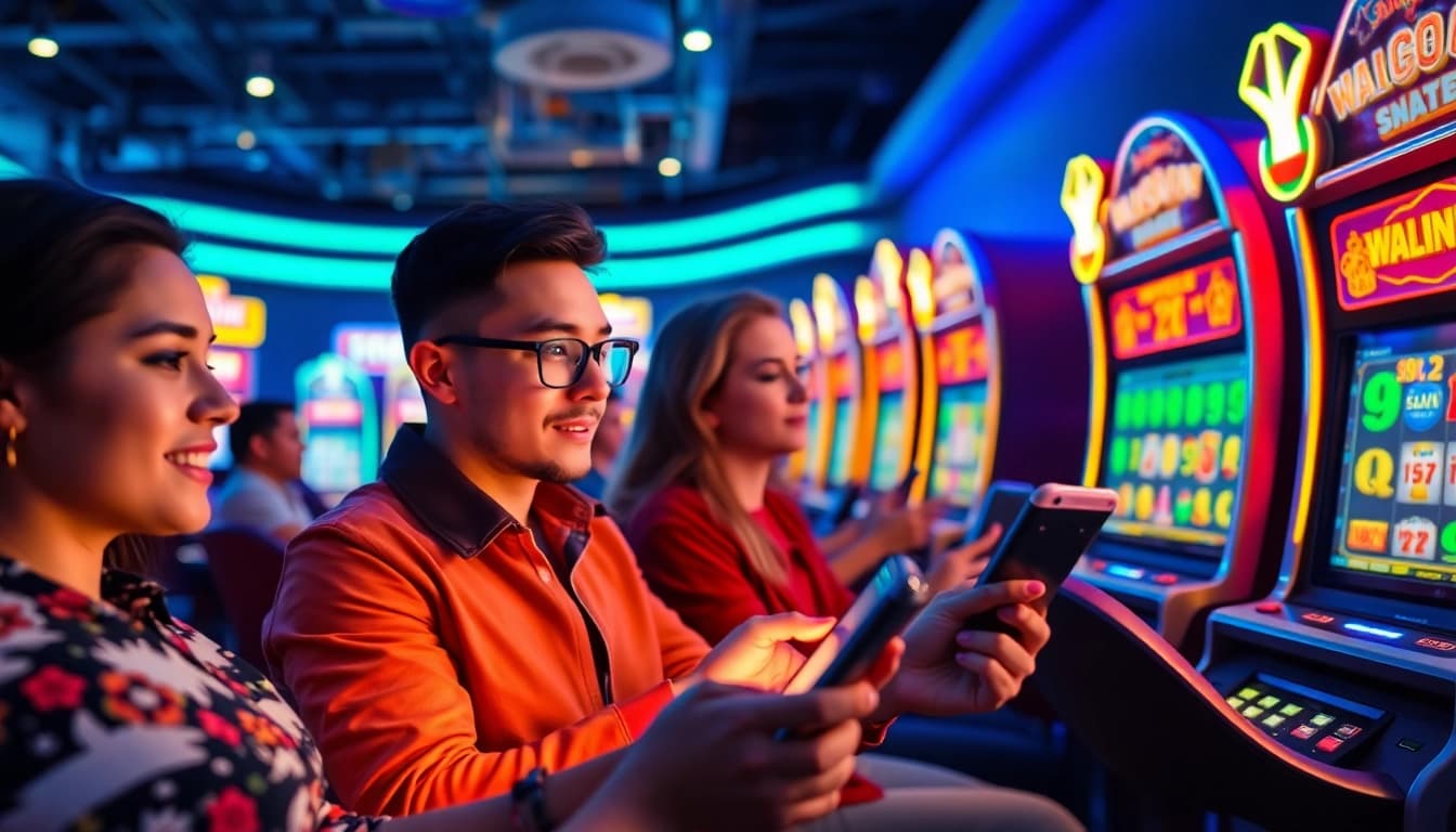 Engaged players enjoying asupantoto's thrilling online slot games in a vibrant gaming environment.
