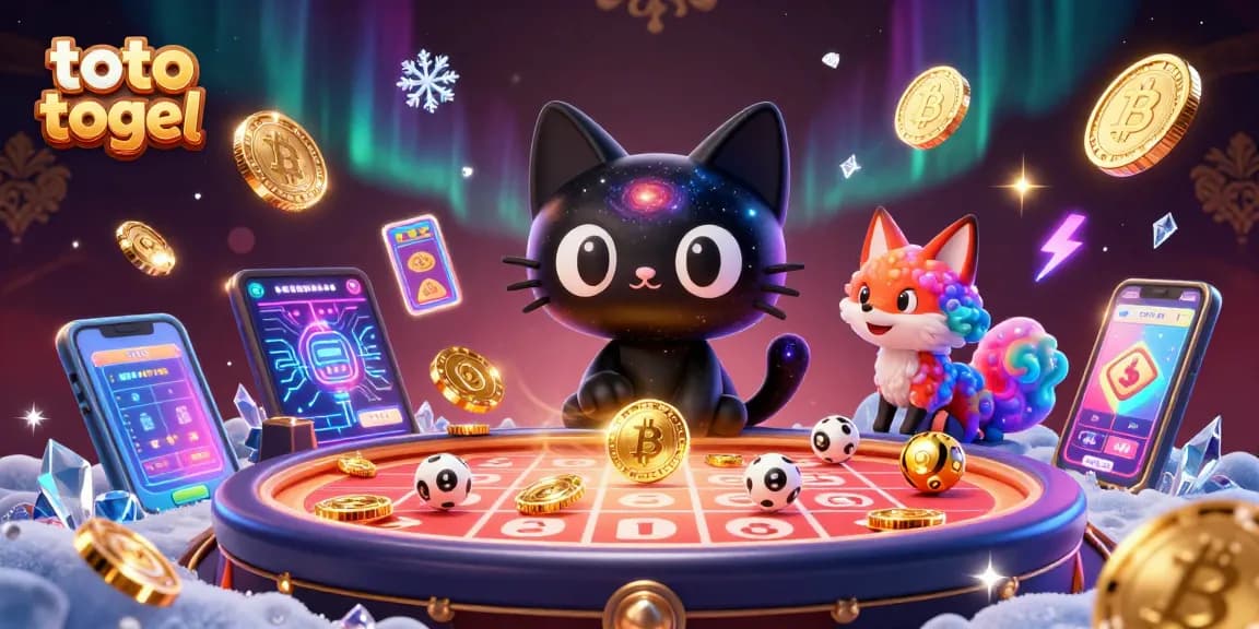 Engage with toto togel at a vibrant cosmic lottery table with unique characters and exciting elements.