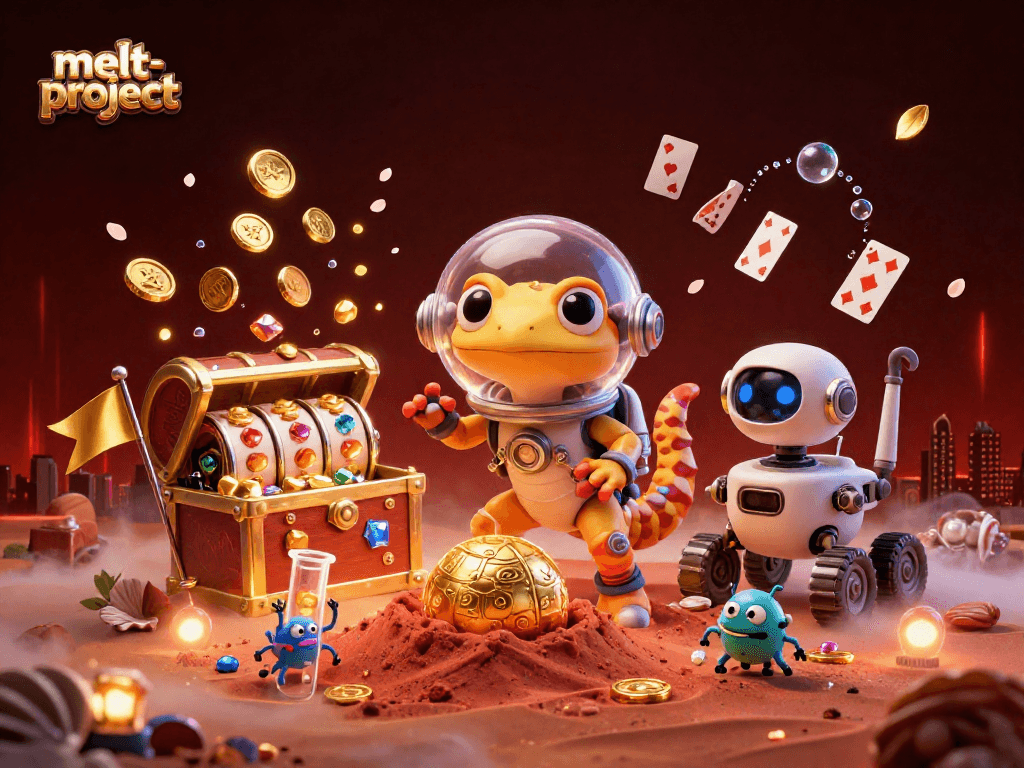 Engage in winning strategies at melt-project with our Martian gecko discovering a golden casino.