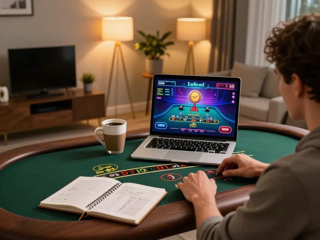 Engaged player using https://shbetac.co for live dealer blackjack with strategy notes.