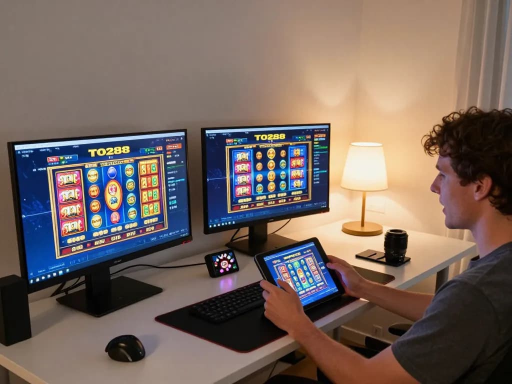 Engaging gameplay on TO288 platform showcasing dynamic slot game wins in a vibrant home setting.